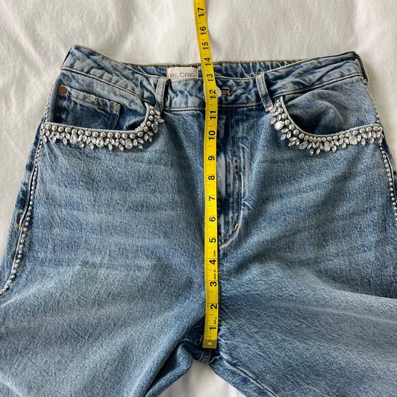 Anthropologie Pilcro Austyn High Rise Wide Leg Rhinestone Embellished Denim Jean - Picture 9 of 16